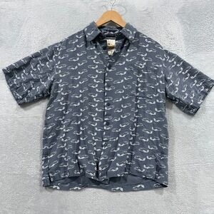 Vintage Silk Shirt Mens Medium Button Up 100% Silk All Over Car Motif Preppy